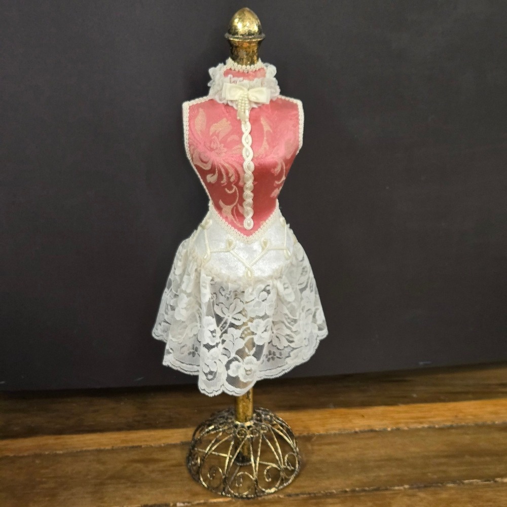Mini Dress Form Mannequin Decor or Jewelry Stand,‎ Pink Damask Lace, Victorian
